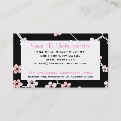 Customizable Pretty Cherry Blossums - Black and Pale Pink Business Card Template