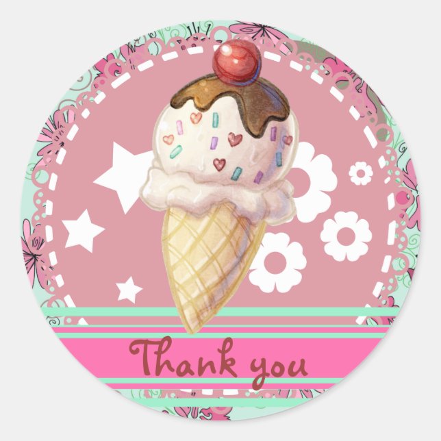 Pretty Cherry Icecream Classic Round Sticker (Front)
