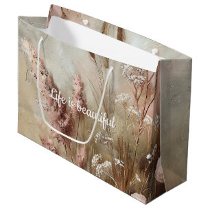 Pretty Chic Beige Blush Boho Floral Bridal Shower Large Gift Bag