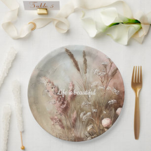 Pretty Chic Beige Blush Boho Floral Bridal Shower Paper Plates