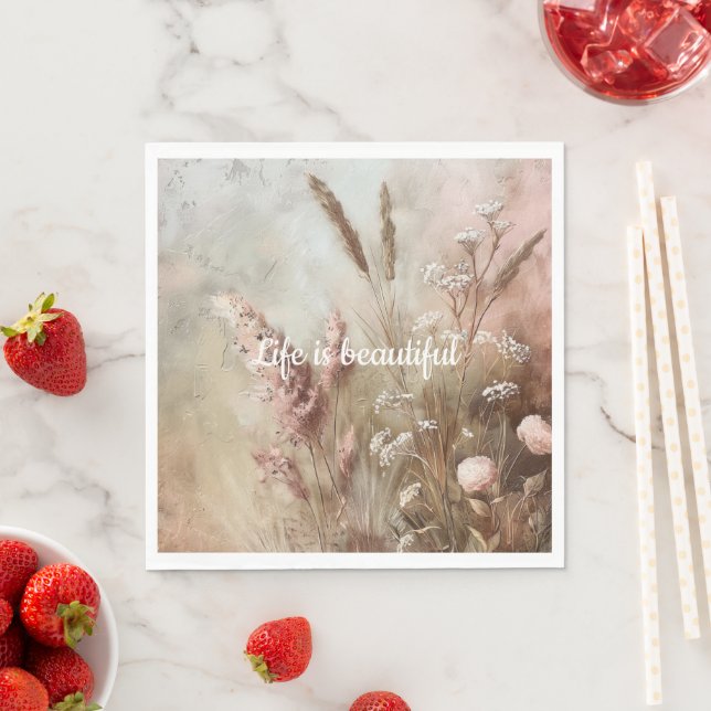 Pretty Chic Beige Blush Boho Floral  Napkins (Insitu)