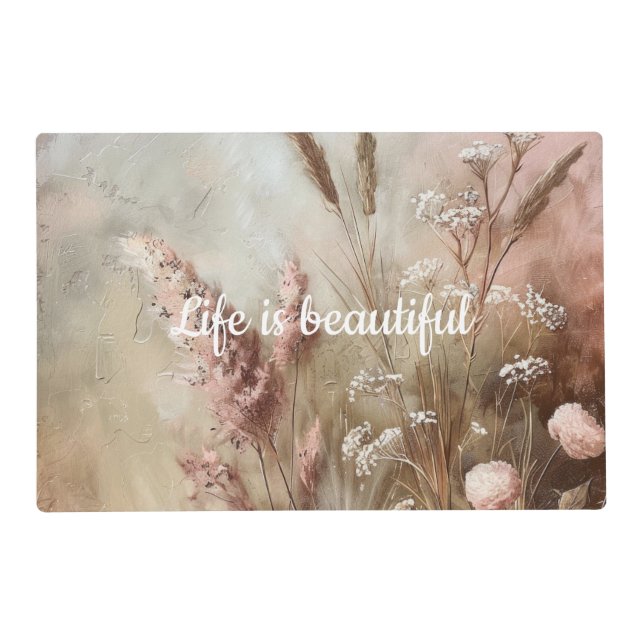 Pretty Chic Beige Blush Boho Floral  Placemat (Front)