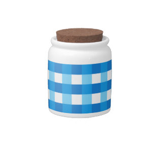 Pretty Chic Blue Gingham Checked Fabric Pattern Candy Jar