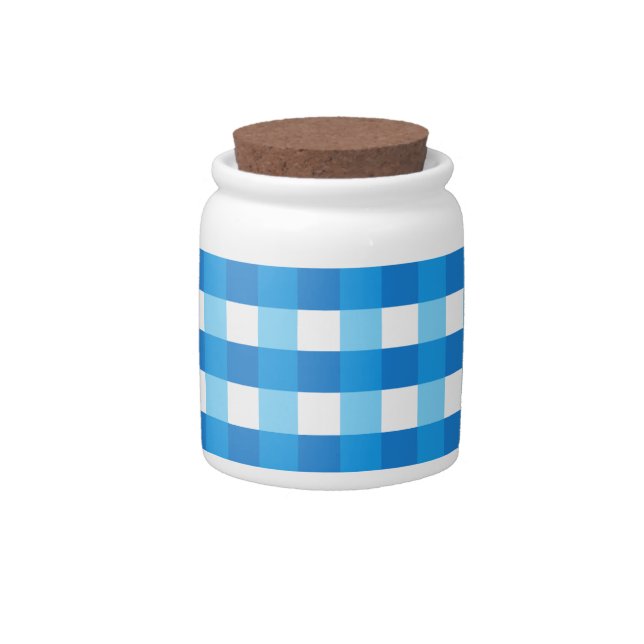 Pretty Chic Blue Gingham Checked Fabric Pattern Candy Jar (Front)