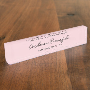 Pretty Chic Blush Pink With Black Script Office Desk Name Plate