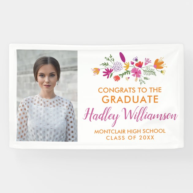 Pretty Chic Floral Graduate Photo Graduation Party Banner
