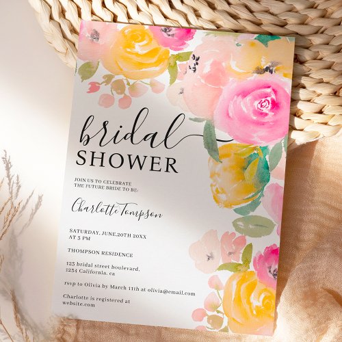 Pretty chic garden floral watercolor bridal shower invitation