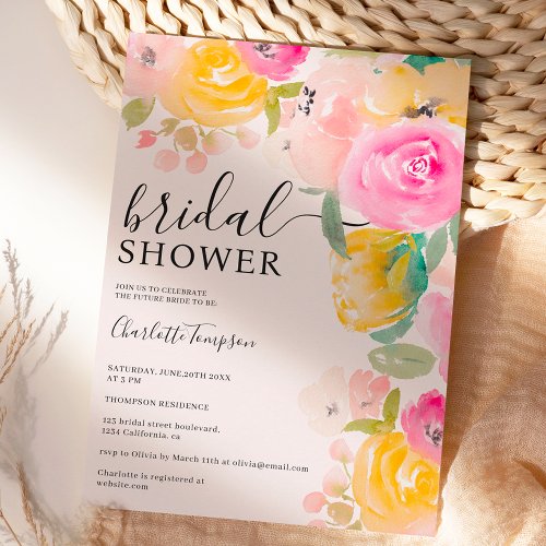 Pretty chic garden floral watercolor bridal shower invitation