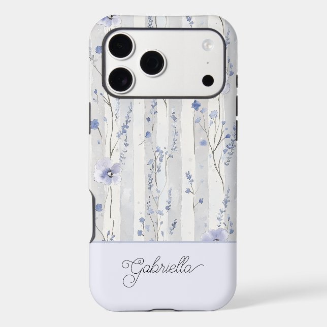 Pretty Chic Lavender Floral Stripes  iPhone Case (Back)