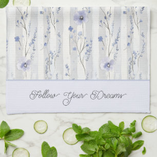Pretty Chic Lavender Floral Stripes Kitchen Towel