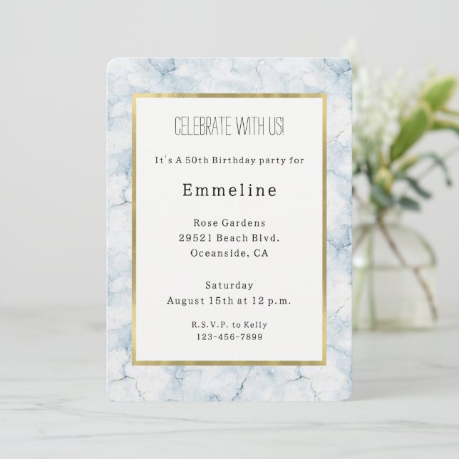 Pretty Chic Light Blue Birthday Invitation (Standing Front)