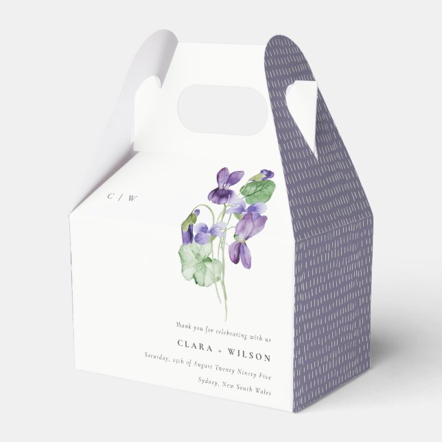Pretty Chic Monogram Violet Floral Bunch Wedding Favor Boxes (Front Side)