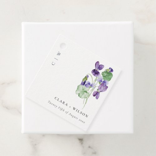 Pretty Chic Monogram Violet Floral Bunch Wedding Favor Tags