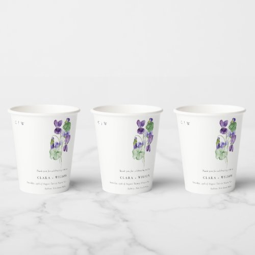 Pretty Chic Monogram Violet Floral Bunch Wedding Paper Cups
