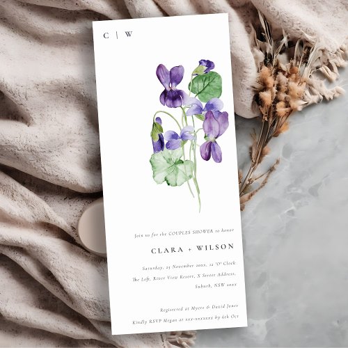 Pretty Chic Monogram Violet Floral Couples Shower Invitation