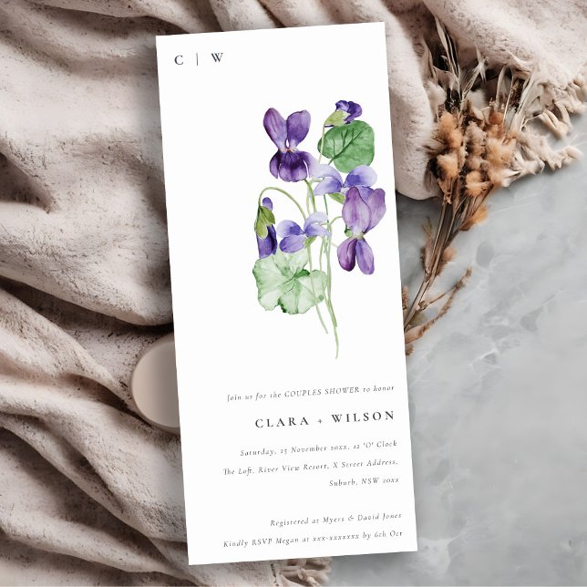 Pretty Chic Monogram Violet Floral Couples Shower Invitation (Creator Uploaded)