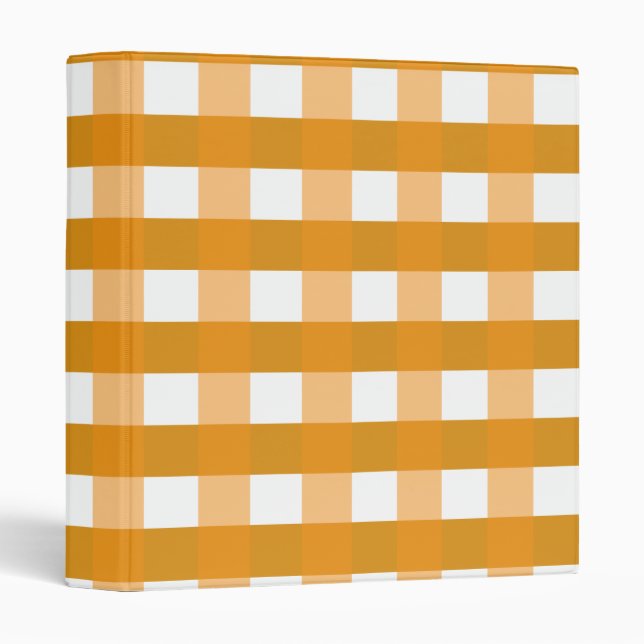 Pretty Chic Orange Gingham Checked Fabric Pattern 3 Ring Binder (Front/Spine)