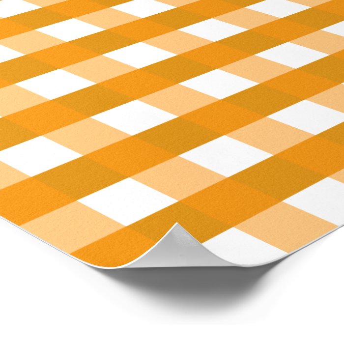 Pretty Chic Orange Gingham Checked Fabric Pattern Posters