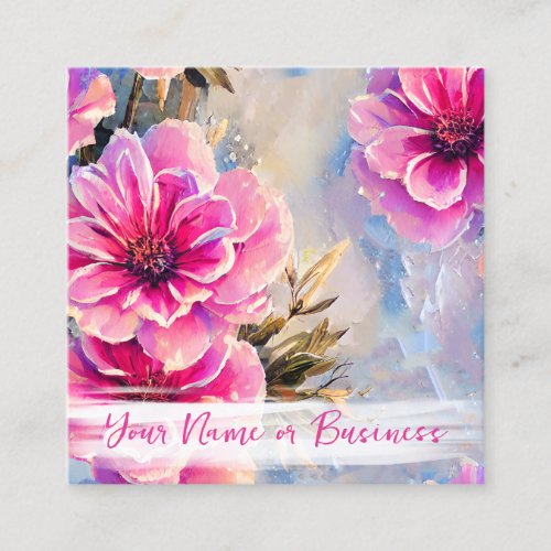 Pretty Chic Pink Flowers Floral Square Business Card