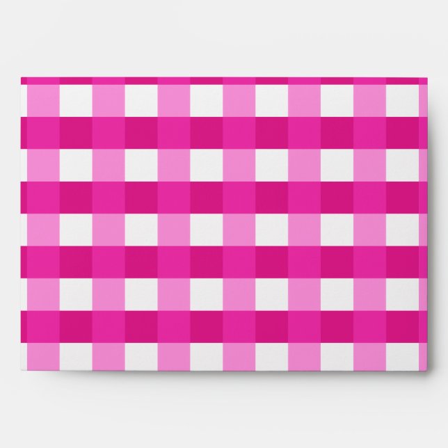 Pretty Chic Pink Gingham Checked Fabric Pattern Envelope (Front)