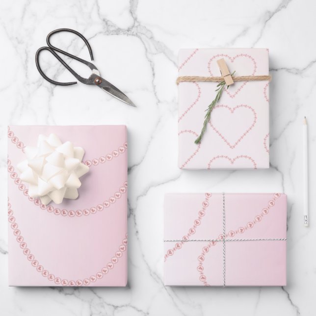 Pretty Chic Pink Pearls Bridal Shower Wrapping Paper Sheets (Front)