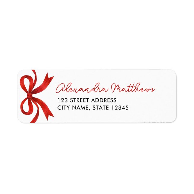 Pretty Chic Red Bow Christmas Address Label (Front)