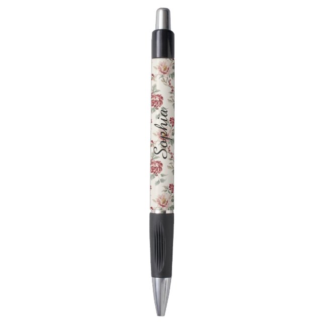 Pretty Chic Red Cream Floral Pen (Front Vertical)