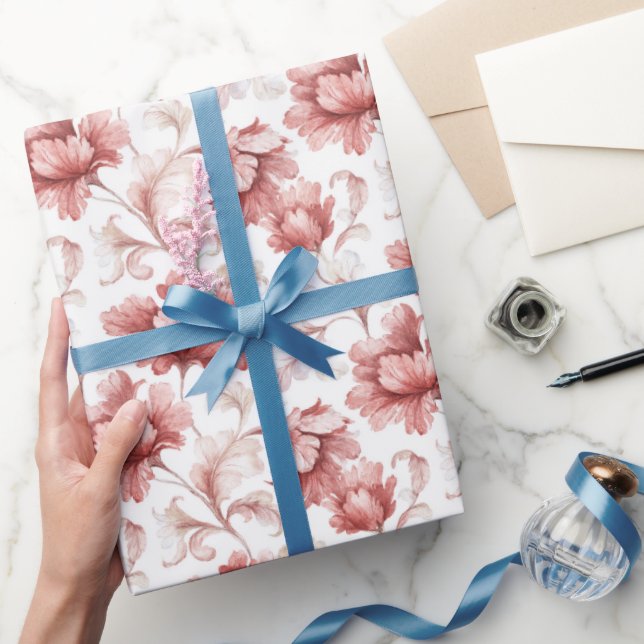 Pretty Chic Red Flowers Bridal Shower Wrapping Paper (Gifting)