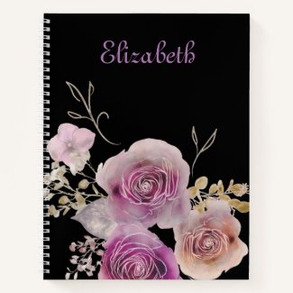 Pretty Chic Rustic Black and Purple Floral Notebook