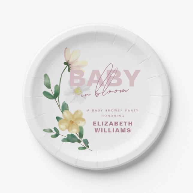 Pretty Chic Wildflowers in Bloom Baby Shower  Paper Plates (Front)