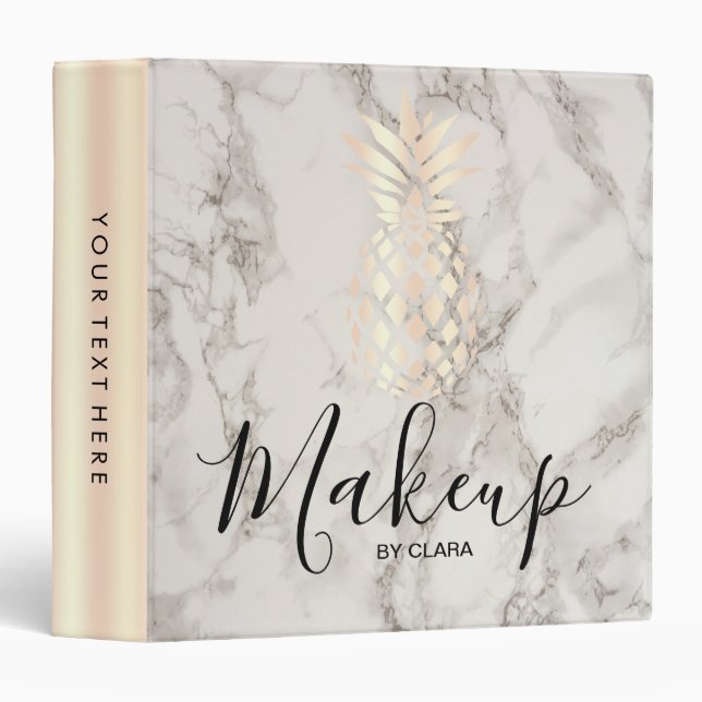 Pretty chick copper rose gold pineapple marble 3 ring binder (Front/Spine)