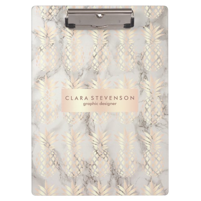 Pretty chick copper rose gold pineapple marble clipboard (Front)