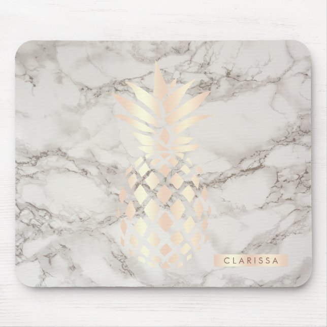 Pretty chick copper rose gold pineapple marble mouse pad (Front)