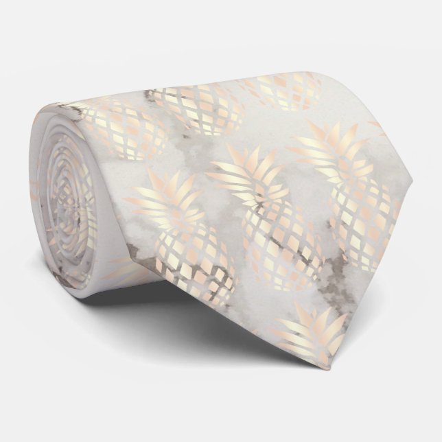 Pretty chick copper rose gold pineapple marble neck tie (Rolled)