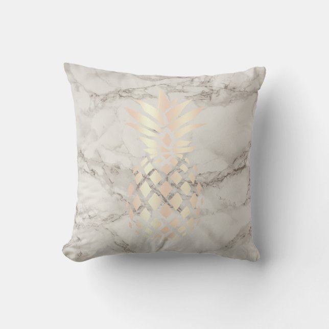 Pretty chick copper rose gold pineapple marble throw pillow (Front)