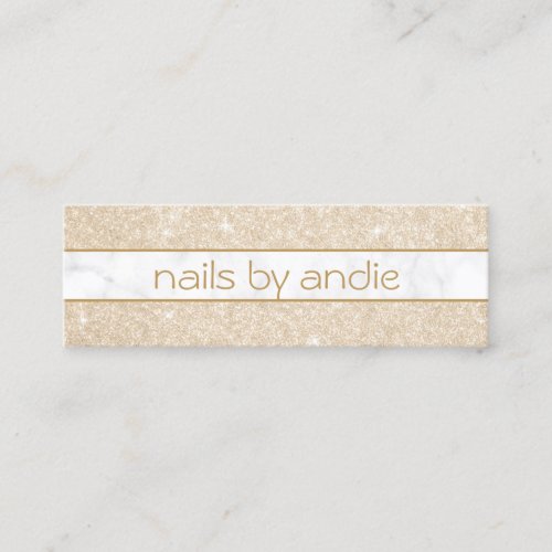 Pretty chick gold glitter white marble nails mini business card
