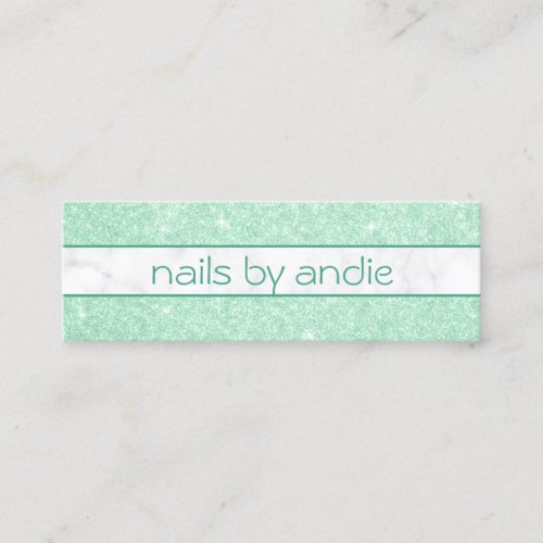 Pretty chick mint green glitter white marble nails mini business card