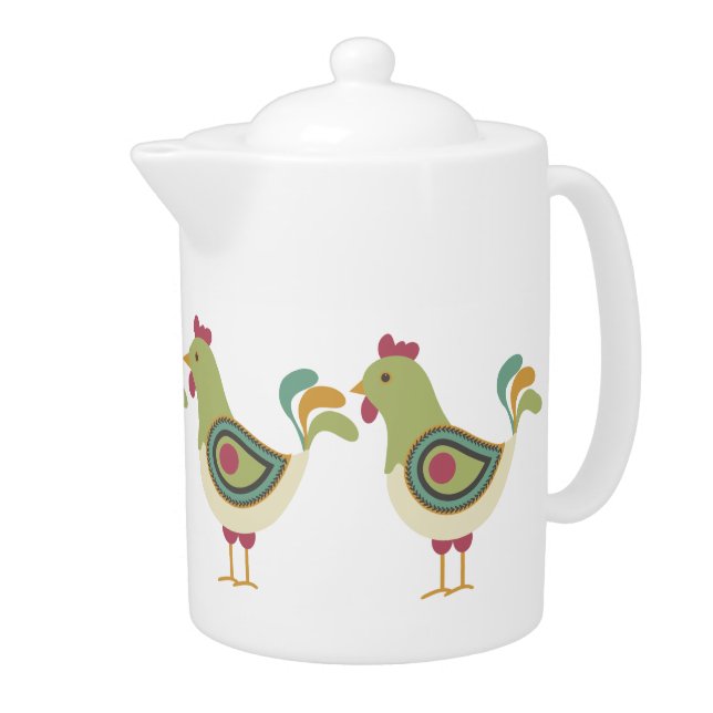 Pretty Chickens Teapot (Right)