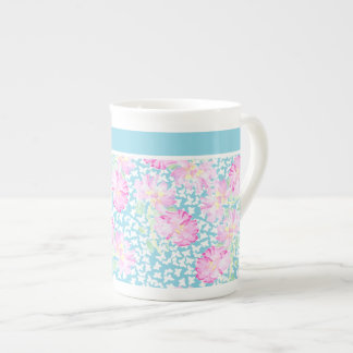 Pretty China Mug, Pink Roses, White Butterflies Bone China Mug