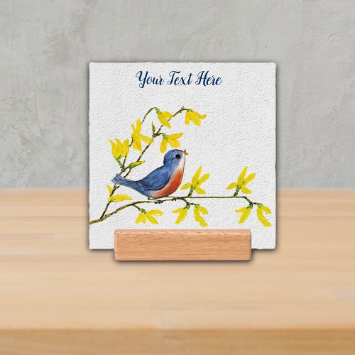 Pretty Chirping Blue Red Bird on branch Flowers Holder