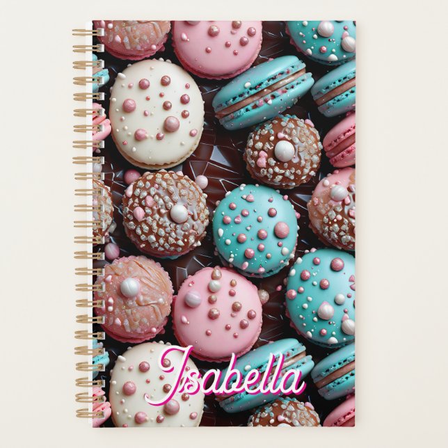 Pretty Chocolate, Blue and Pink Macaron  Planner (Front)