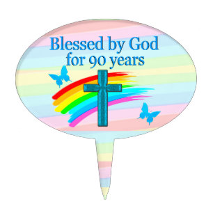 PRETTY CHRISTIAN 90TH BIRTHDAY CAKE PIC CAKE TOPPER