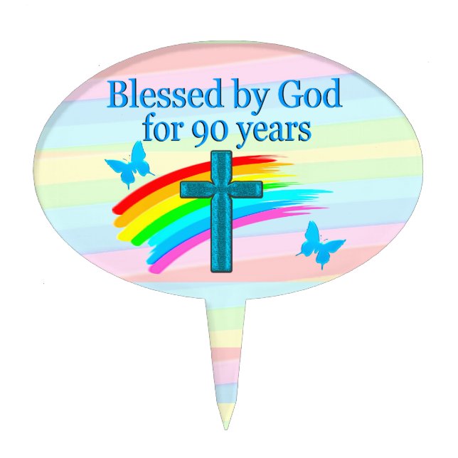 PRETTY CHRISTIAN 90TH BIRTHDAY CAKE PIC TOPPER (Front)