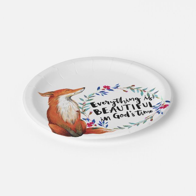Pretty Christian Theme Fox Paper Party Plates (Angled)