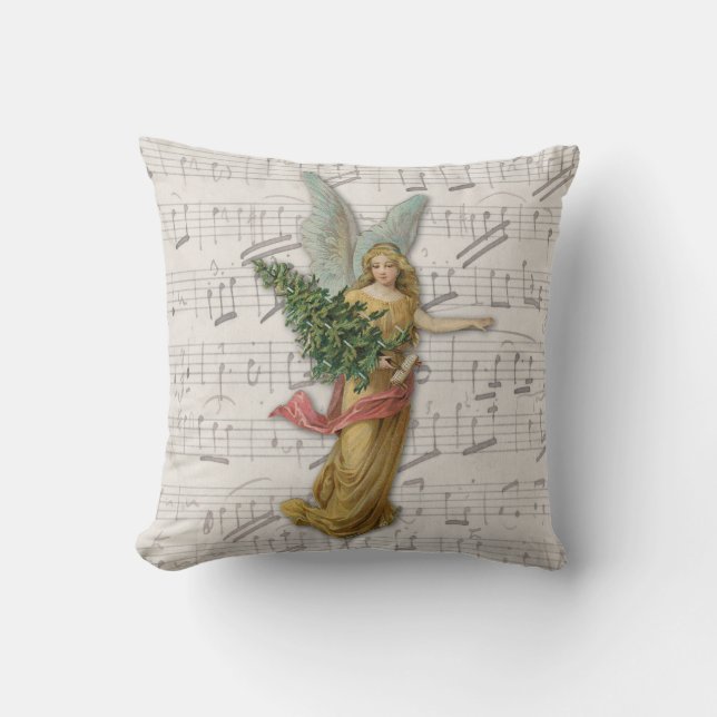 Pretty Christmas Angel Tree Victorian Paper Scrap Throw Pillow (Front)