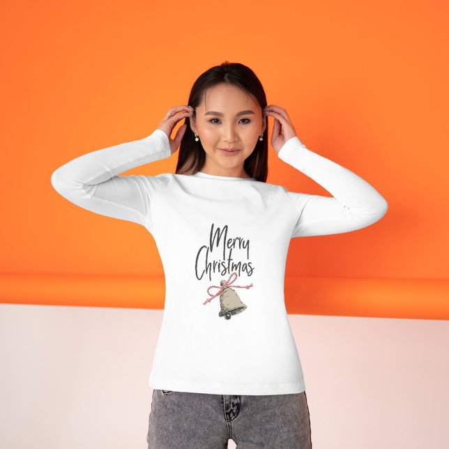 Pretty Christmas bell Merry Christmas Script text T-Shirt (Creator Uploaded)