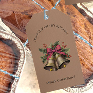 Pretty Christmas Bells Food Gift Custom Name Gift Tags