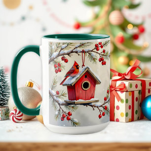 Pretty Christmas Cardinal and Pine Branches Mug