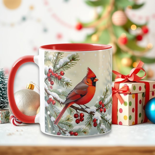 Pretty Christmas Cardinal and Pine Branches Mug (Creator Uploaded)