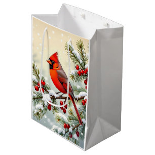 Pretty Christmas Cardinal and Snowflakes Christmas Medium Gift Bag